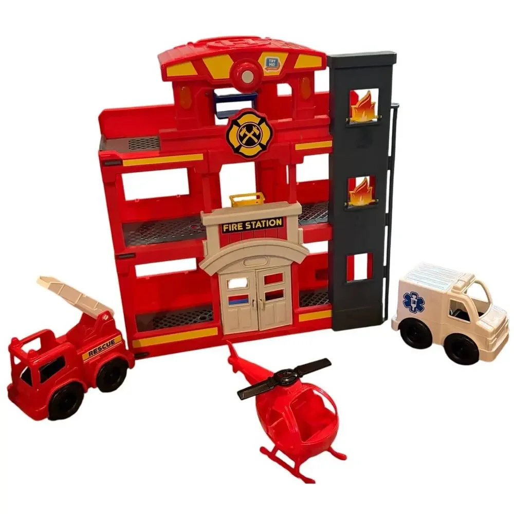 Kid Connection Fire Station Fire Vehicle Playset Light Up Siren Sound/Truck Heli